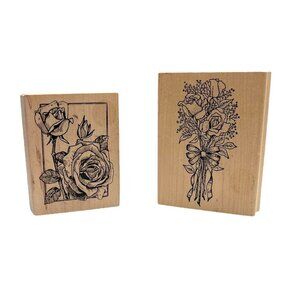 Wood-backed Stamps Roses & Bouquet w/Roses Stationery Craft Ephemera Journals
